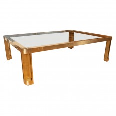 Large rectangular brass and glass coffee table with incised design